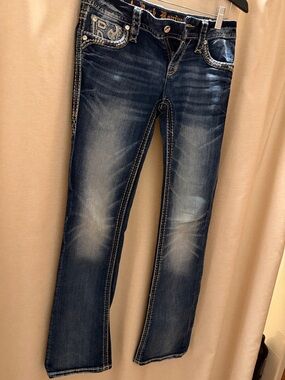 Rock Revival Dark Wash Blue Embellished Pocket Jeans
